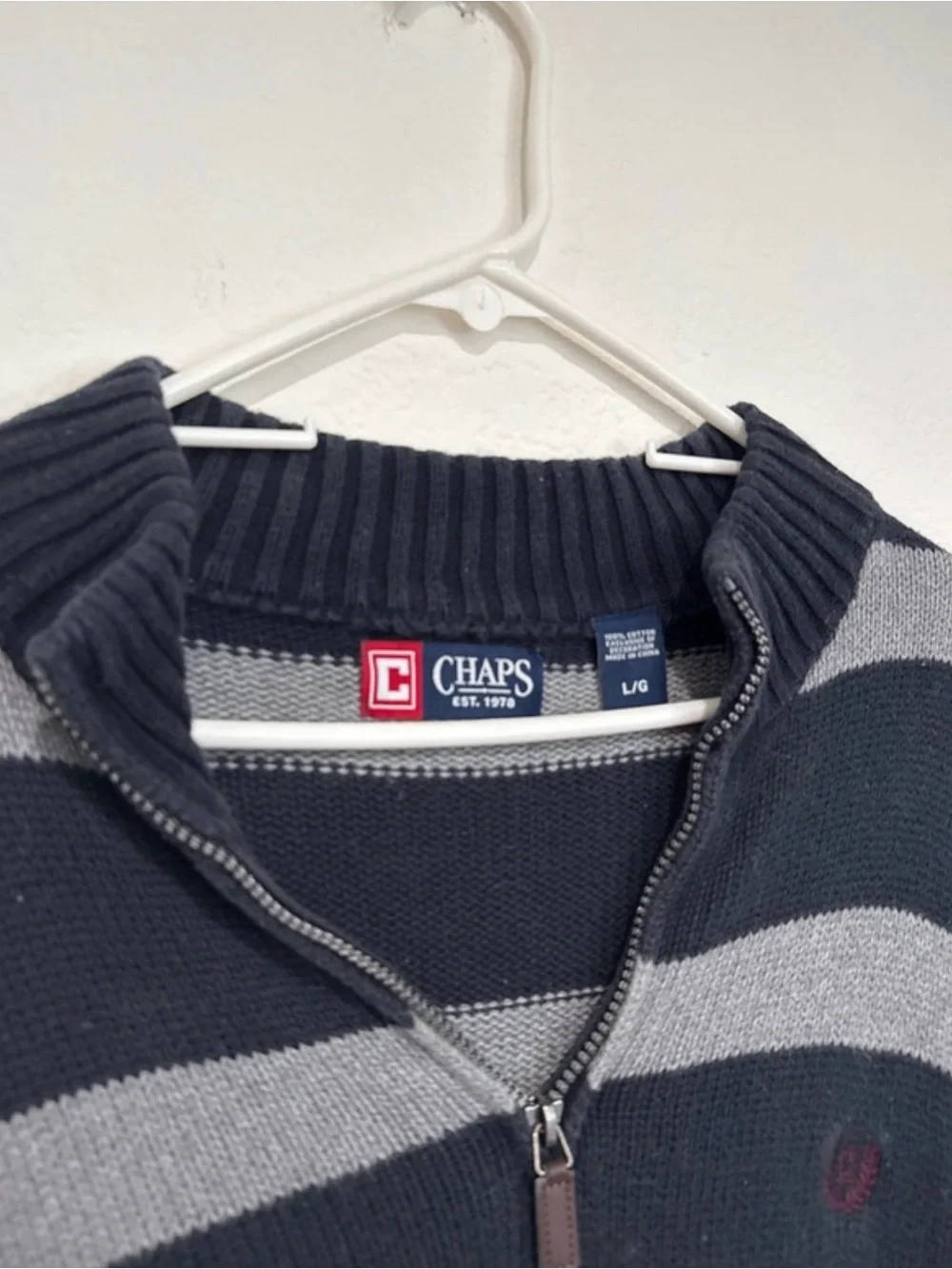 Chaps striped cotton quarter zip vintage style Ralph Lauren chaps grey sweater
